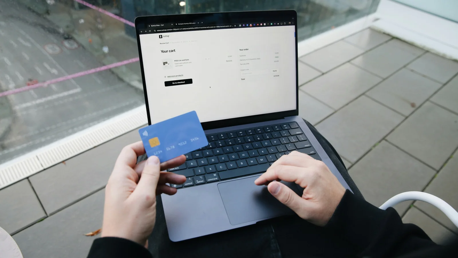 Visual representation of adult merchant payment processing with analytics and growth signals